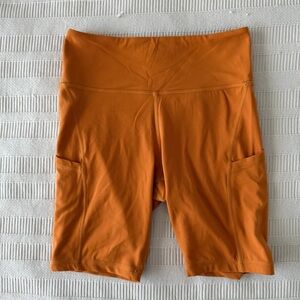 Orange Biker Shorts with Pockets